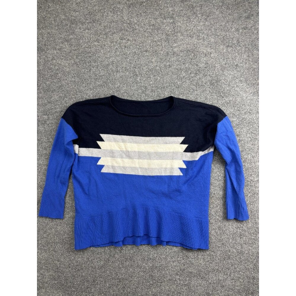 Pendleton Sweater Womens Blue Scoop Neck 3/4 Sleeve Knit Geometric